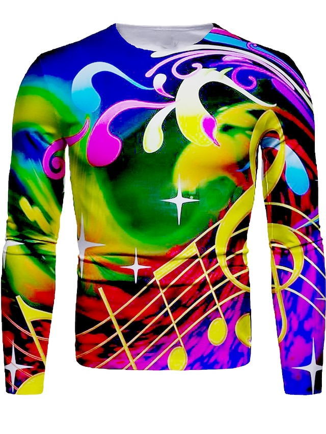  Herre Daglig 3D-udskrivning T-Shirts T-shirt Grafisk Langærmet Toppe Vedhæng Personaliseret Basale Rund hals Regnbue