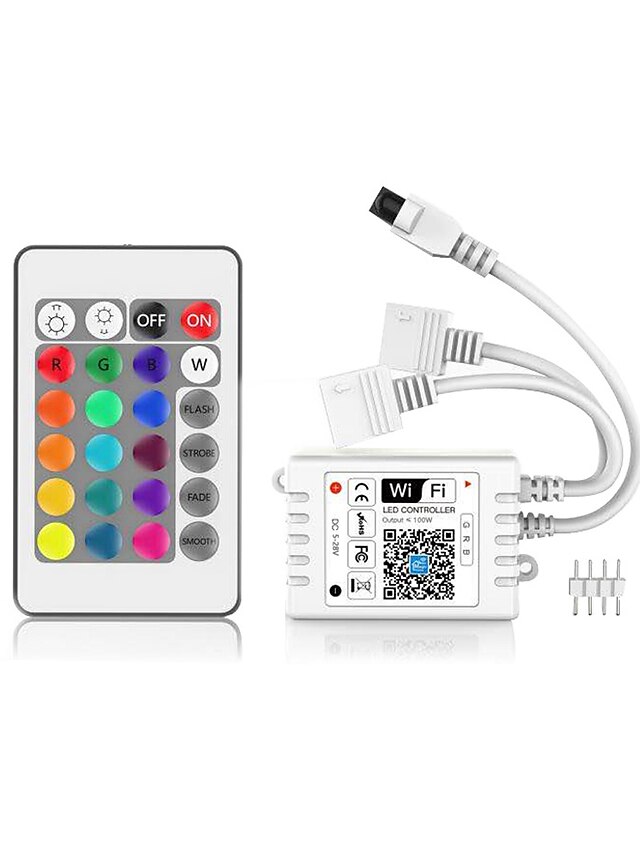 WiFi Wireless Double head LED Smart Controller Working with Android and IOS System Mobile Phone Free App for RGB LED Light 5V to 28V With One 24 Keys Remote Contro