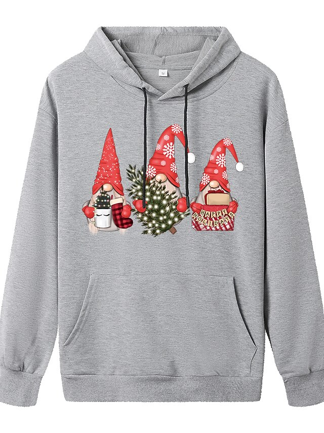  Dame Grafisk Gnome Genser med hette for genser Lomme foran Andre trykk Julegaver Daglig Helg Jul Gensere Gensere Blå Rosa Vin