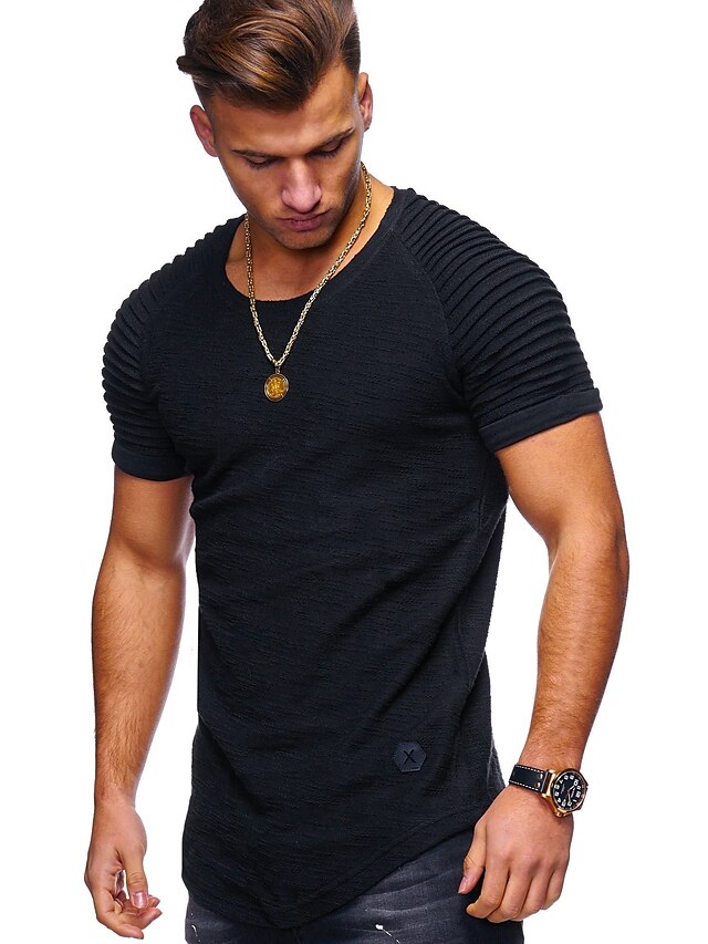  Men's T shirt Tee Solid Color Round Neck Outdoor clothing Short Sleeve Tops Muscle Green White Black