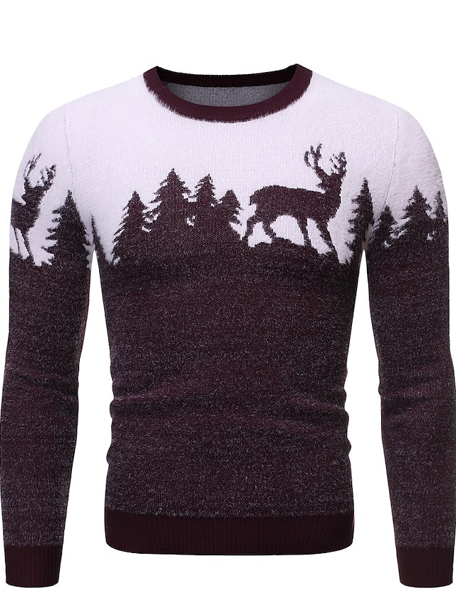  Men's Pullover Geometric Animal Christmas Long Sleeve Sweater Cardigans Winter Crew Neck Black Red Navy Blue