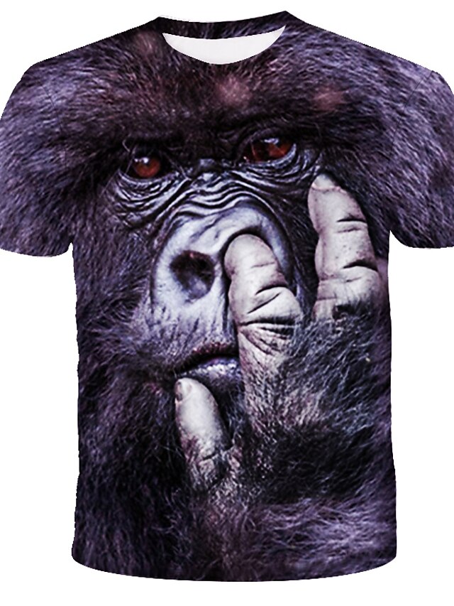  Men's T shirt Graphic Animal Round Neck Daily Holiday Short Sleeve Print Tops Streetwear Exaggerated Black