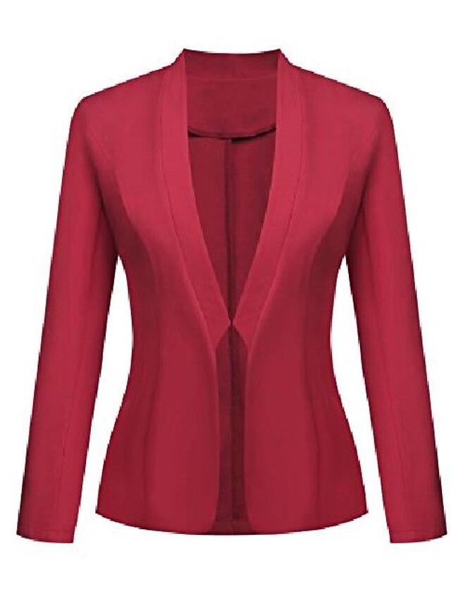  womens spring casual work office solid stand collar open blazer jacket wine red m