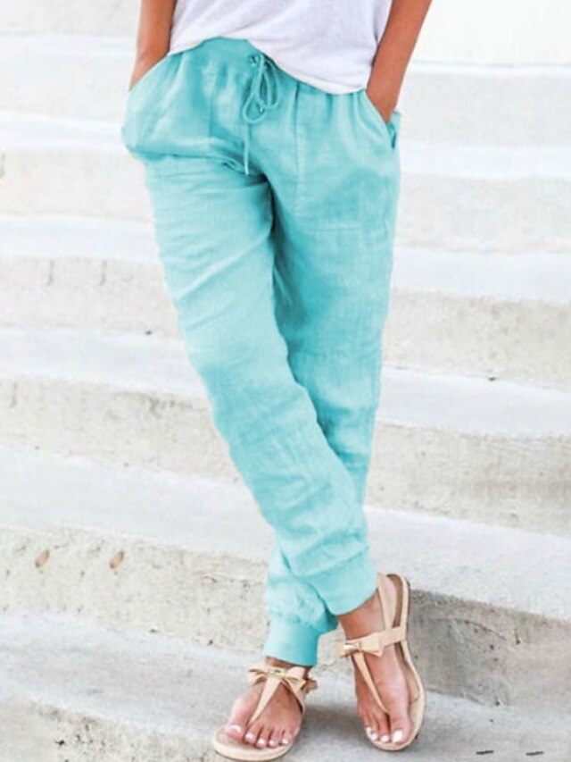  Femme basique Joggings Pantalon Coton Couleur Pleine Taille médiale Ample Bleu Vert Véronèse Jaune Bleu clair S M L XL XXL