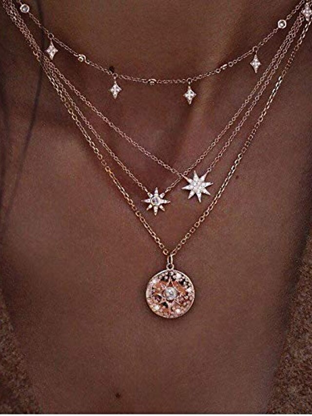  boho star necklaces summer beach choker pendant necklace chain fashion jewelry for women and girls (silver)