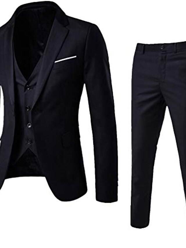  3-delt blazerjakke menns slim dress kåpe smoking party business bryllupsfest jakke vest& bukser (svart, xxxl)