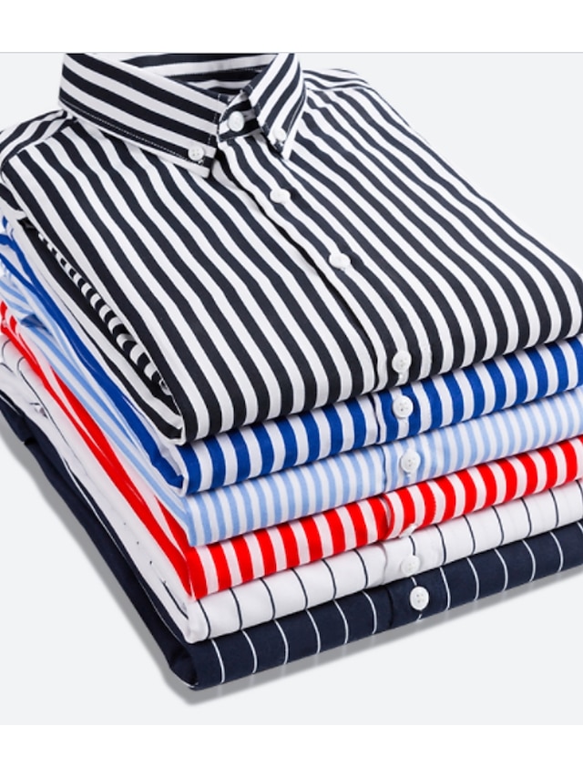 Men's Shirt Dress Shirt Striped White Black Blue Red Navy Blue Long Sleeve Tops Basic Business