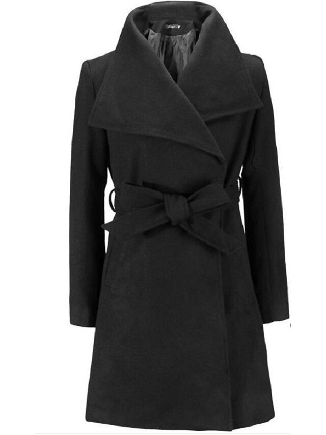  Femme Trench-coat Couleur Pleine basique Automne hiver Longue Quotidien Manches Longues Polyster Manteau Hauts Noir