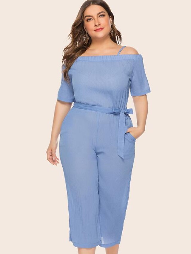  Combinaison-pantalon Femme Couleur Pleine basique Noir Bleu L XL XXL 3XL 4XL