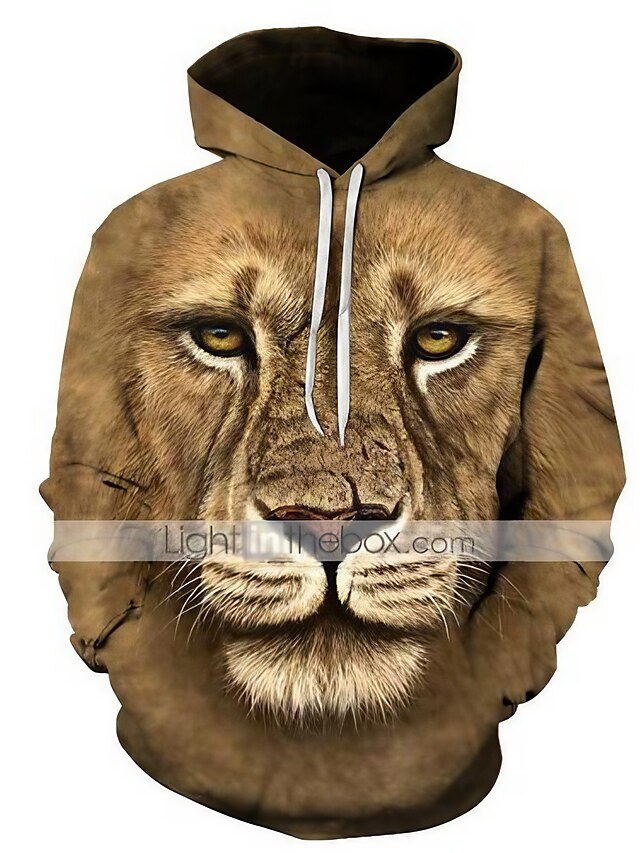  Men's Hoodie Sweatshirt Pullover Sweatshirt Optical Illusion Lion Modern Style Hooded Party Daily Holiday 3D Print Active Classic & Timeless Hoodies Sweatshirts  Long Sleeve Yellow Camel Orange