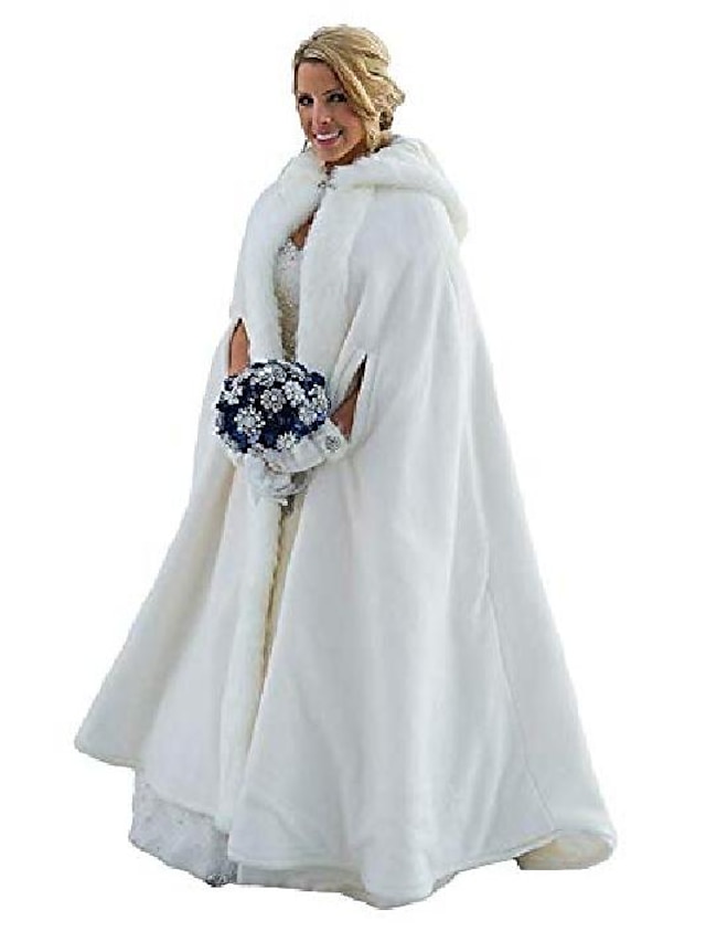  thicken wedding cloak faux fur winter robes hooded bride capes with armhole