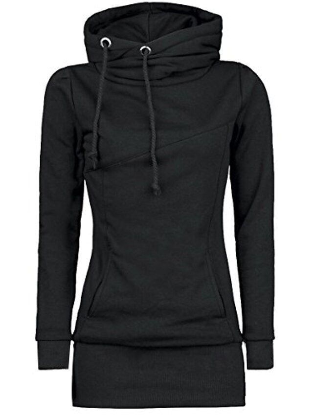  Sudadera casual de manga larga color sólido slim fit con cuello de capucha para mujer tops outwear negro