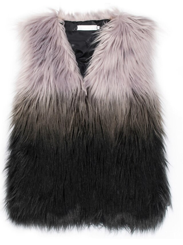  Women's Color Block Basic Fall & Winter Vest Long Daily Sleeveless Faux Fur Coat Tops Gray