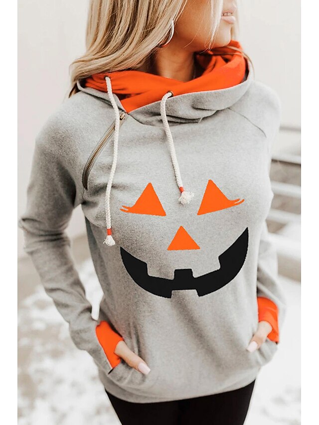  Women's Pullover Hoodie Sweatshirt Pumpkin Halloween Other Prints Halloween Hoodies Sweatshirts  Orange Light gray Dark Gray