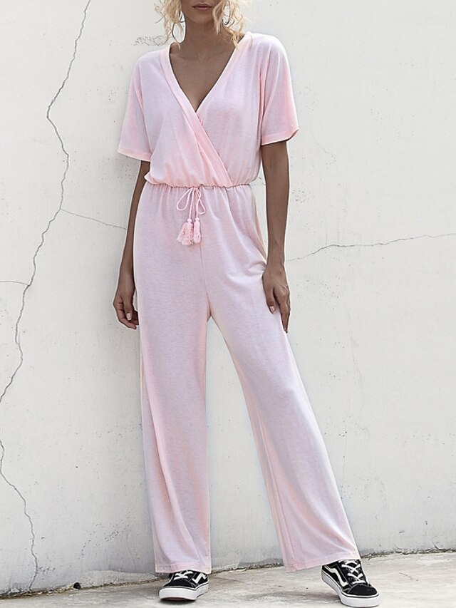  Women's White Black Blushing Pink Jumpsuit Solid Colored