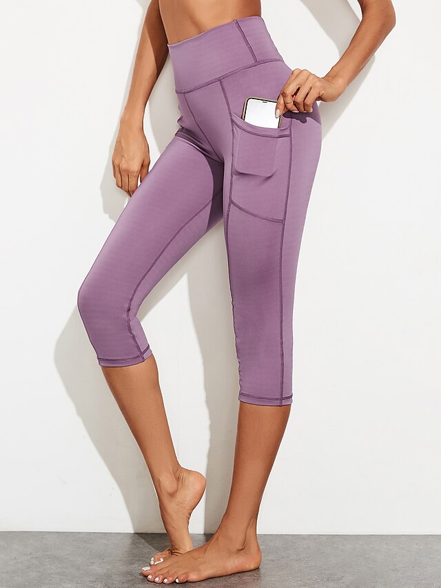  Women's Sports Yoga Sporty Basic Legging Solid Colored Sporty Stripe High Waist Black Purple S M L