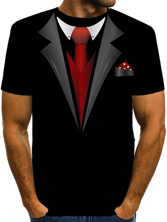  Herre T-shirt Skjorte Grafisk 3D-udskrivning Rund hals Daglig Kortærmet Trykt mønster Toppe Basale overdrevet Hvid Sort Rød