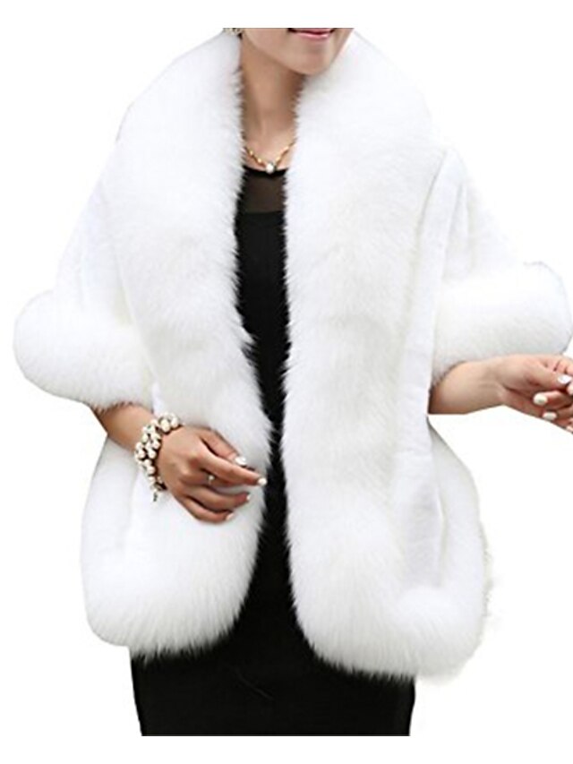 Women's Cloak / Capes Fall Party Daily Regular Coat Loose Sophisticated Jacket Fur Trim Solid Colored Wine Gray White