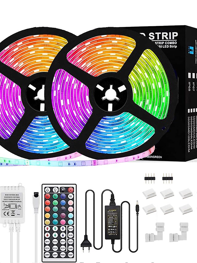  LED stripelys RGB 5 Meter 10 Meter LED-lysstrimlesett Lyse 5050 LED-lys 20 farger med fjernkontroll til Hjemkjøkken Fjernsyn Fest Soverom Bar Jul Hjemmeinnredning