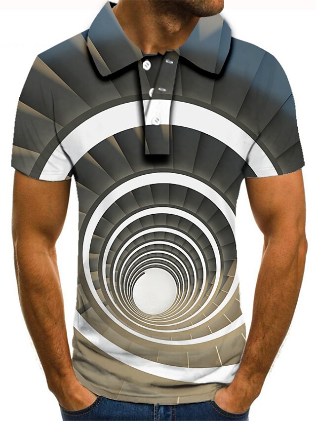  Men's Golf Shirt Tennis Shirt Collar Classic Collar Graphic Optical Illusion Gray 3D Print Short Sleeve Print Daily Weekend Tops Basic