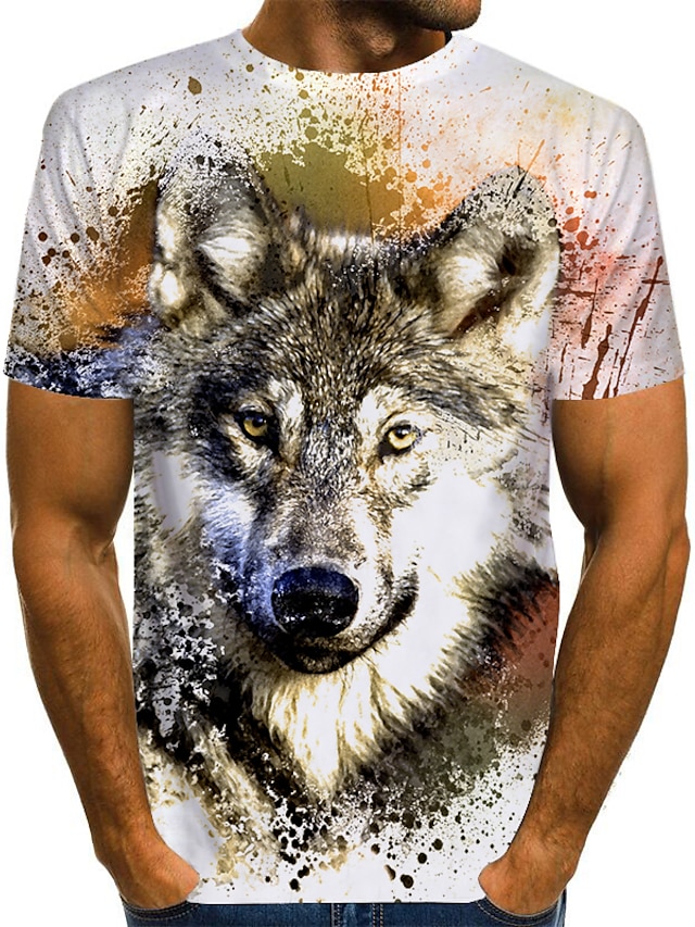  Men's Unisex Daily 3D Print T shirt Shirt Plus Size Graphic Wolf Animal Short Sleeve Print Tops Basic Chic & Modern Designer Exaggerated Round Neck Blue Gray White