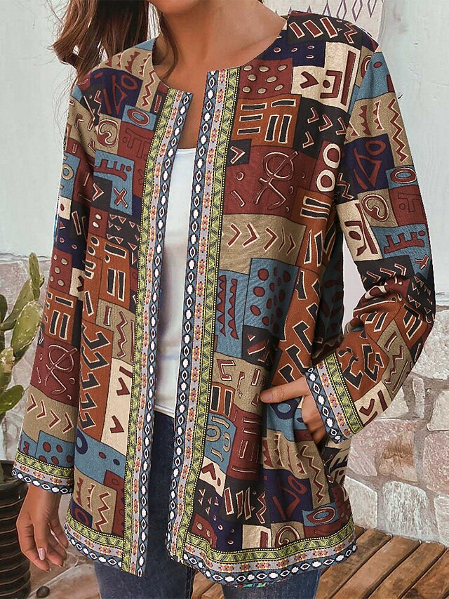  Per donna Cappotto Monocolore Con stampe Vintage ▾ Primavera & Autunno Standard Cappotto Quotidiano Manica lunga Giacca Giallo