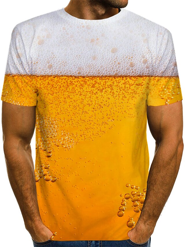  Men's T shirt Shirt Graphic Beer 3D Print Round Neck Daily Going out Short Sleeve Print Tops Streetwear White Orange Red