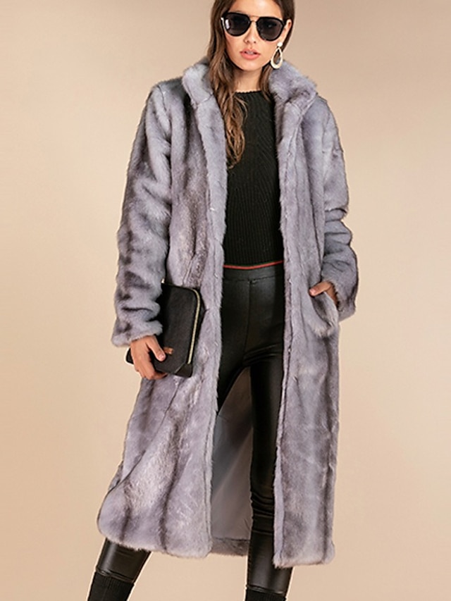  Women's Solid Colored Oversized Basic Fall & Winter Coat Long Daily Long Sleeve Faux Fur Coat Tops Gray