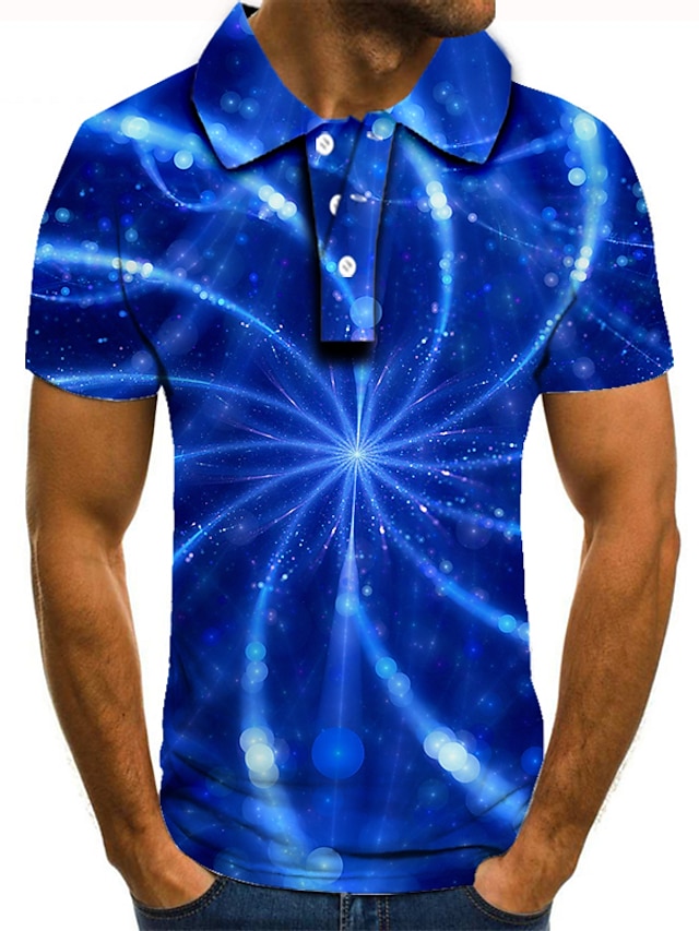  Men's Golf Shirt Tennis Shirt Graphic Optical Illusion 3D Print Collar Classic Collar Daily Weekend Short Sleeve Print Tops Basic Blue