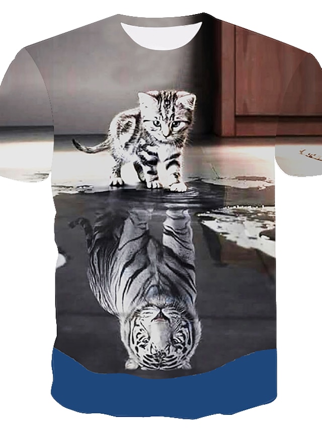  Men's T shirt Graphic Animal Round Neck Daily Holiday Short Sleeve Print Tops Punk & Gothic Exaggerated Gray