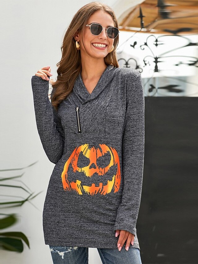  Women's Pullover Hoodie Sweatshirt Tie Dye Pumpkin Daily Other Prints Halloween Hoodies Sweatshirts  Gray