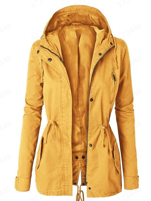  Women's Jacket Daily Fall & Winter Long Coat Loose Sporty Basic Jacket Long Sleeve Solid Colored Yellow White