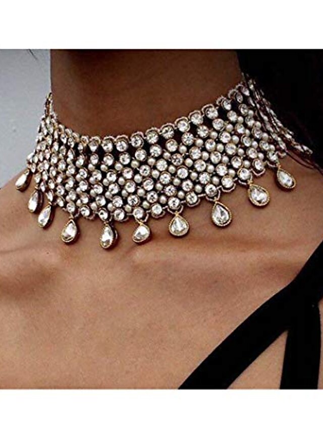  Kristall Halskette Quaste Choker Halskette Strass Halsketten Modeschmuck Accessoire für Frauen und Mädchen (Silber)