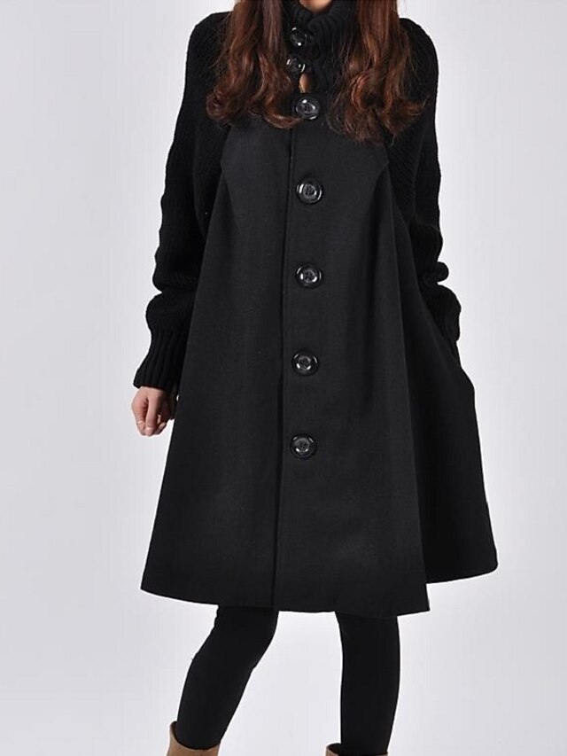  Women's Coat Fall & Winter Daily Valentine's Day Long Coat Stand Collar Regular Fit Basic Jacket Long Sleeve Solid Colored Black Dark Gray Red