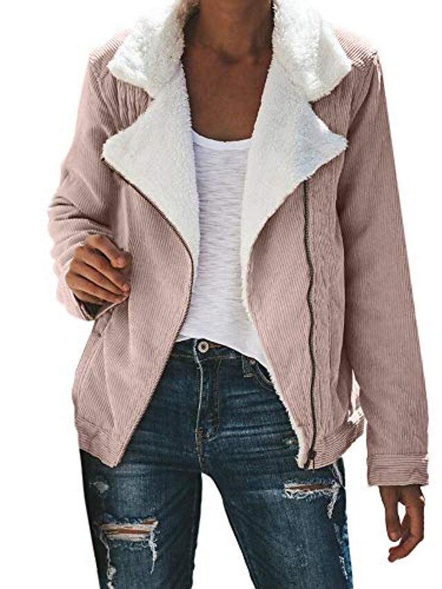  womens faux suede warm jacket zipper up front coat outwear with pockets jacket beige