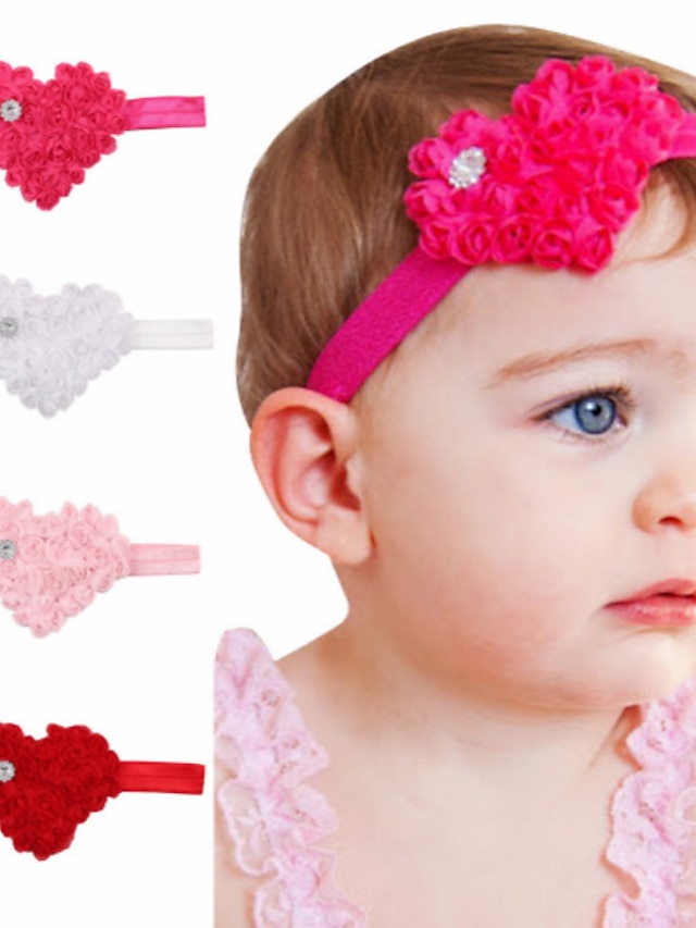  1pcs Toddler / Baby Girls' Sweet White / Red Heart / Solid Colored Heart / Pure Color Chiffon Hair Accessories Blushing Pink / Fuchsia / White One-Size / Headbands