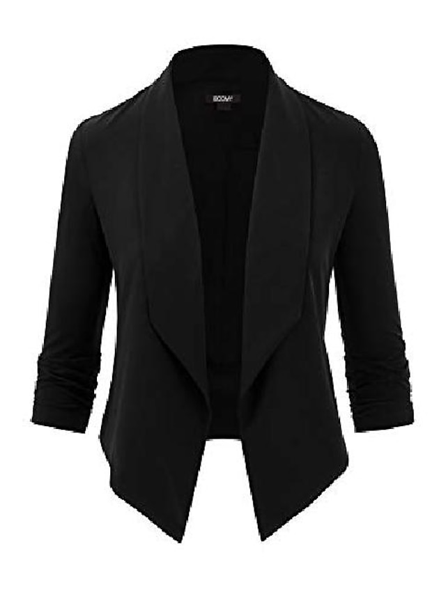  blazer ouvert devant pour femme - veste de bureau à manches 3/4 froncées - tailles régulières et plus petit noir