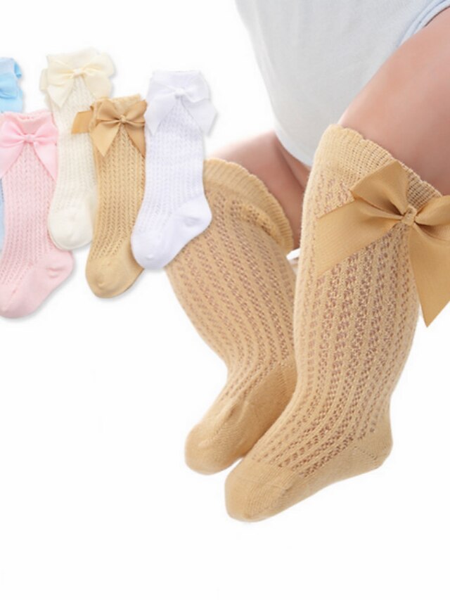  Toddler Girls' Underwear & Socks White Yellow Blushing Pink White Blue Solid Colored Mesh Bow