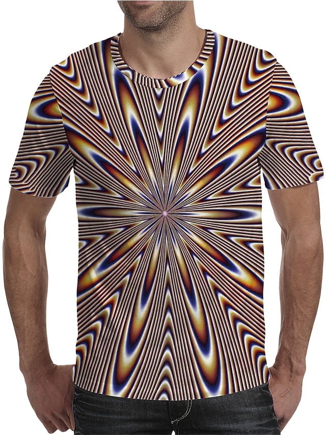  Herre T skjorte Grafisk 3D-utskrift Rund hals Store størrelser Daglig Ferie Kortermet Trykt mønster Topper Elegant overdrevet Regnbue
