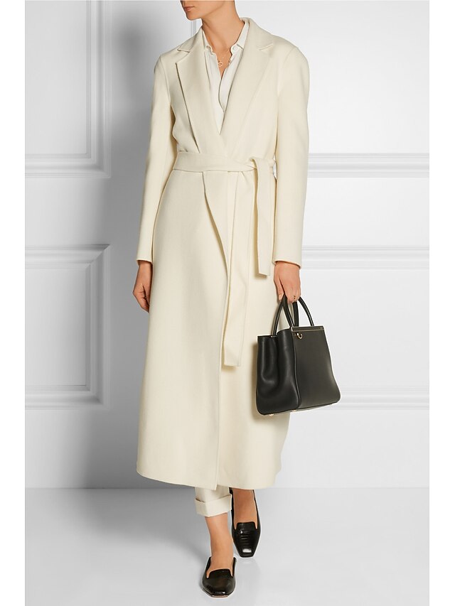 Women's Coat Winter Daily Long Coat Slim Basic Jacket Long Sleeve Drawstring Solid Colored White