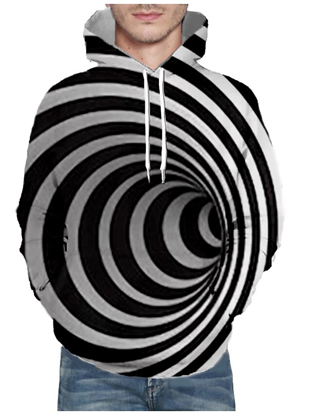  Men's Stripes Graphic Abstract Pullover Hoodie Sweatshirt Front Pocket 3D Print Daily 3D Print Casual Hoodies Sweatshirts  Black