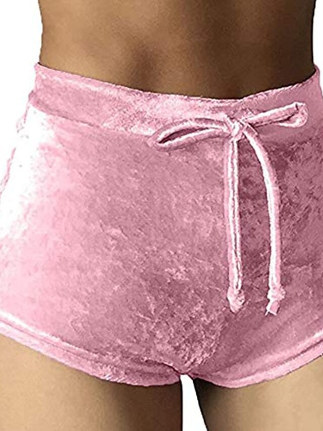  women's casual soft high waist velvet drawstring casual booty shorts x-large pink