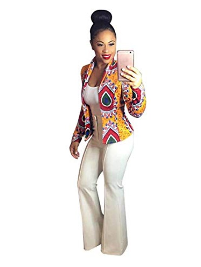  women's bodycon african style dashiki printed open front lapel short jacket cardigan (yellow, s)