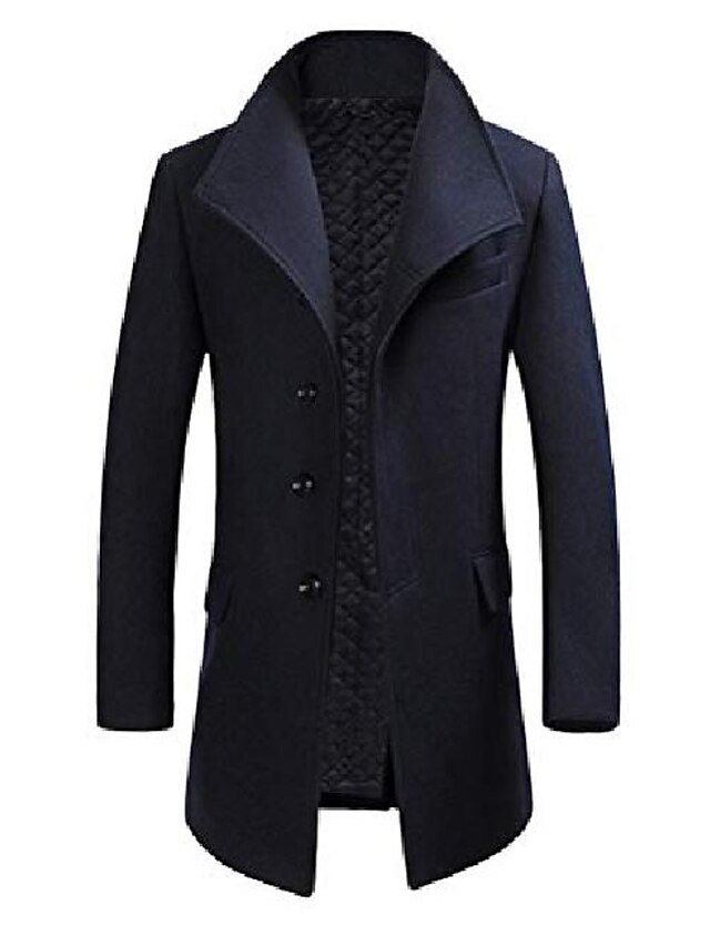  trench-coat pour hommes hiver affaires simple boutonnage coupe-vent col revers veste manteau