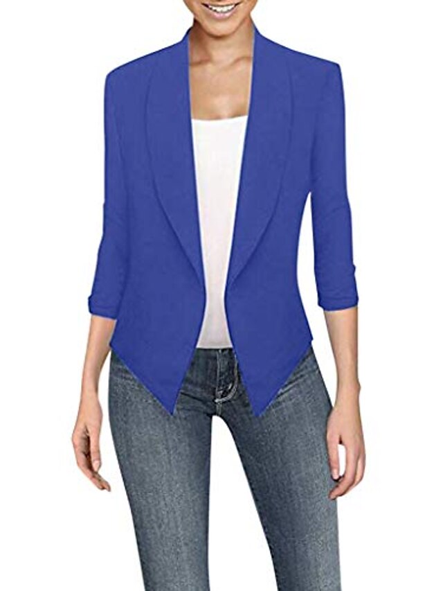  blazers azules para mujer trabajo oficina frente abierto manga larga cardigan grande