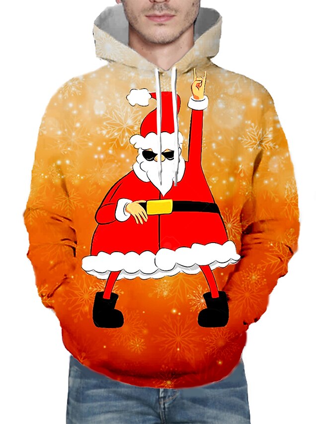  Sweat-shirt à capuche Homme Imprimer Graphique 3D Capuche 3D effet Noël du quotidien Motifs 3D Noël Polyester Pulls Capuche Pulls molletonnés Standard Orange