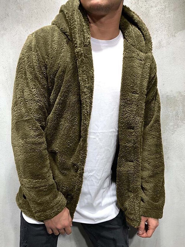  Homens Jaqueta de Inverno Casaco de inverno Casaco de lã Roupa Diária Outono Algodão Preto Azul Marinha Marron Verde Damasco Casaco