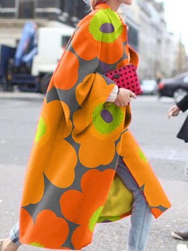  Per donna Camouflage Autunno inverno Moda città Lungo Impermeabile Quotidiano polyster Manica lunga Cappotto Top