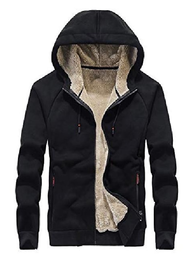  men's casual thick fleece lined hooded jacket coat athletic sweatshirts (1107-black-m)