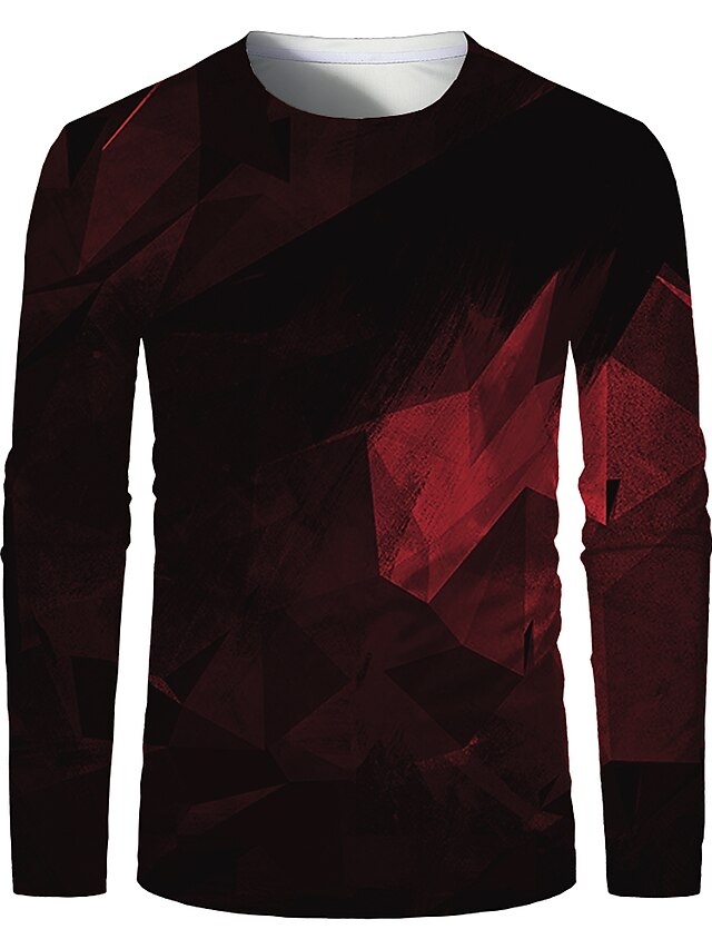  Men's T shirt 3D Print Graphic Optical Illusion Plus Size Print Long Sleeve Daily Tops Elegant Exaggerated Red